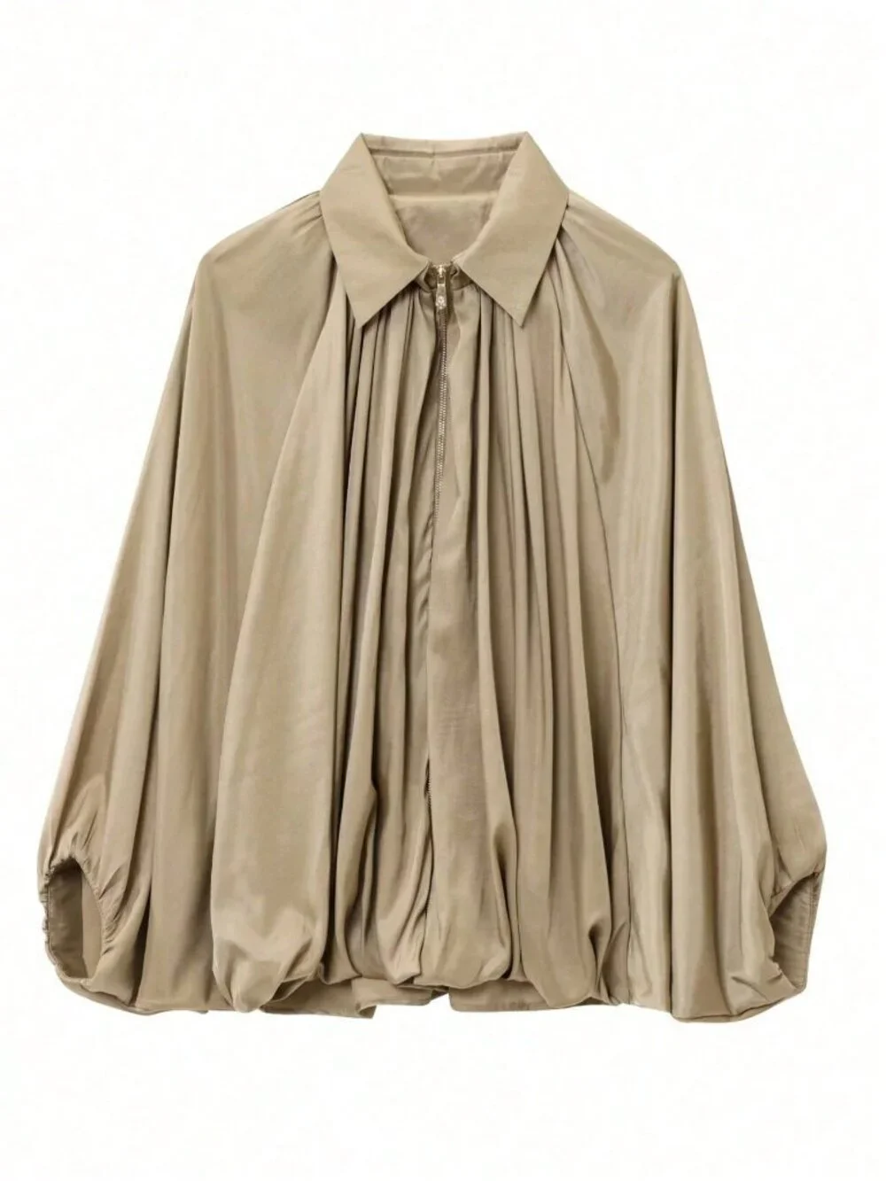 Khaki Casual Women's Puff Bomber Jacket